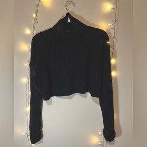 Black Ribbed High Cropped Sweater